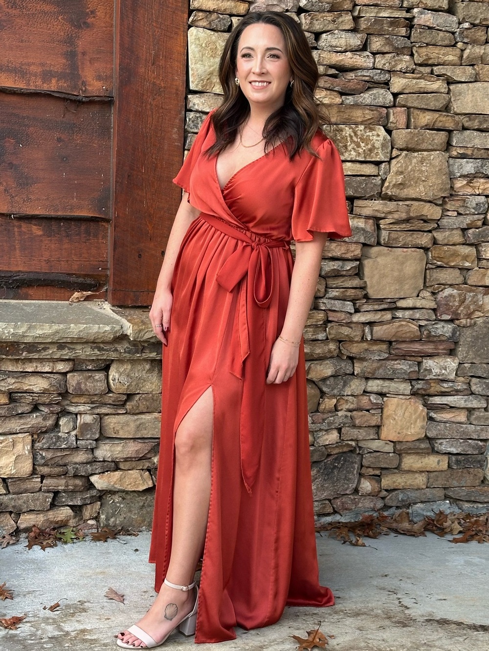 Baltic Born burnt orange Wrap Maxi Dress with Tie Belt